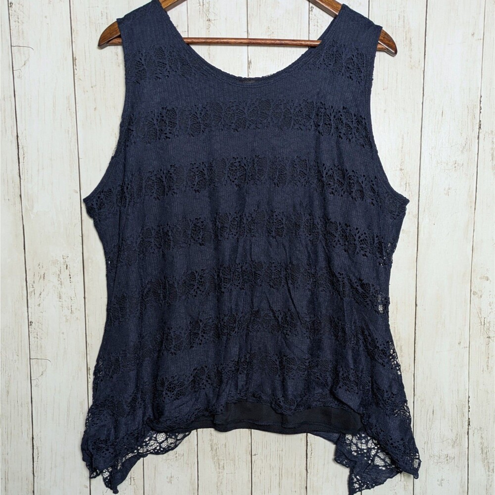 Blue Lace Tank Top Womens 3X Boho Lagenlook Whimsigoth Coquette Fairy Grunge